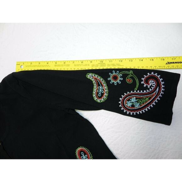 C'EST City knits Cardigan women's size LARGE black rayon NEW paisley (aa91) - Picture 4 of 6